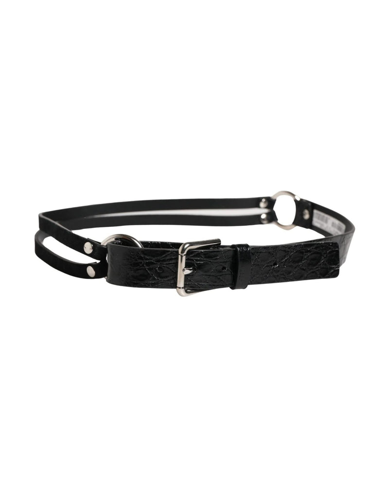 Dolce & Gabbana Black Leather Exotic Silver Metal Buckle Belt 