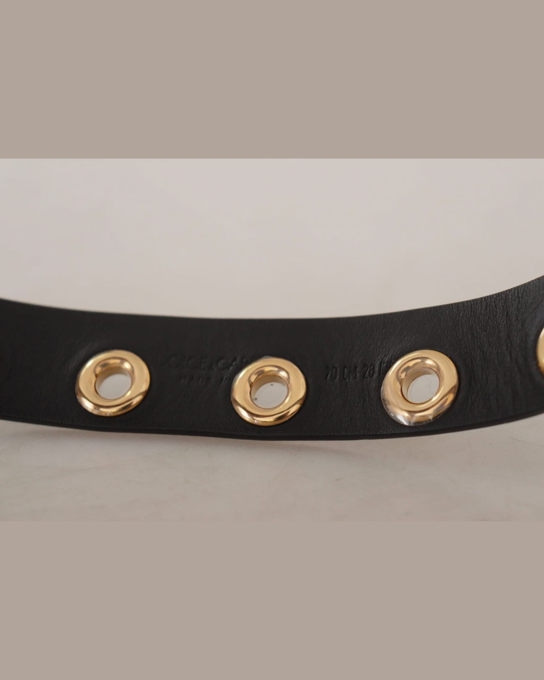 Dolce & Gabbana Black Leather Eyelet Silver Tone Metal Buckle Belt Belts