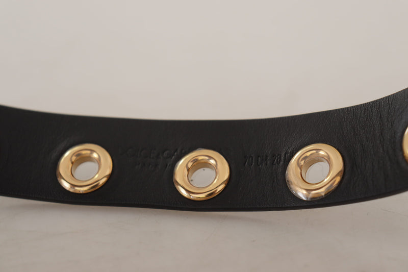 Dolce & Gabbana Black Leather Eyelet Silver Tone Metal Buckle Belt Glam Steals
