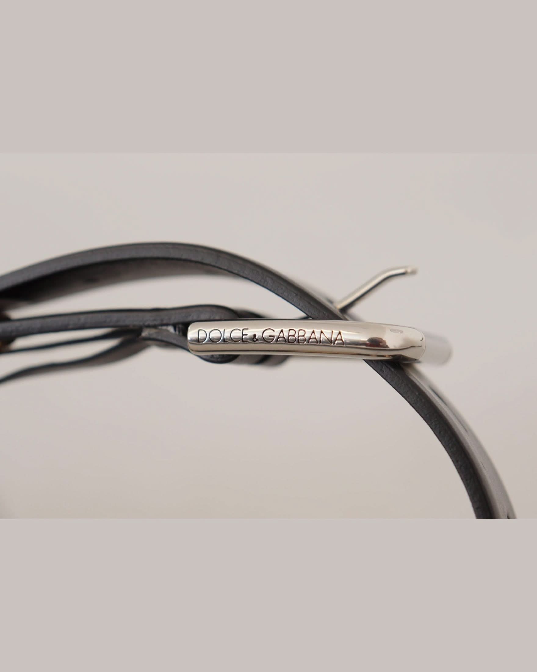 Dolce & Gabbana Black Leather Eyelet Silver Tone Metal Buckle Belt Belts