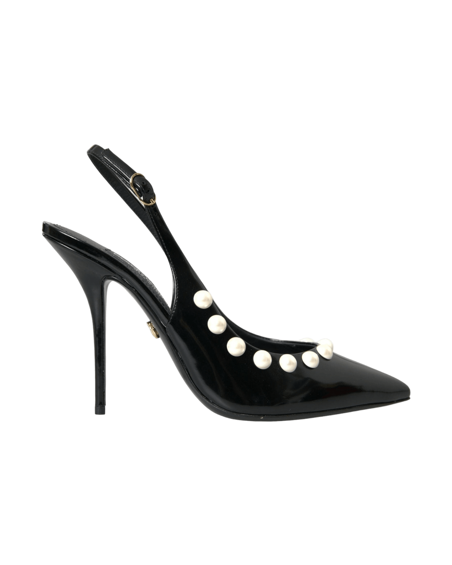 Dolce & Gabbana Black Leather Faux Pearl Heel Slingback Shoes Glam Steals