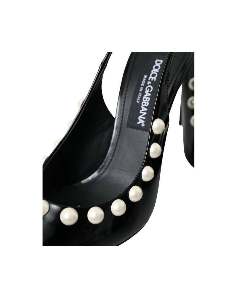 Dolce & Gabbana Black Leather Faux Pearl Heel Slingback Shoes Glam Steals