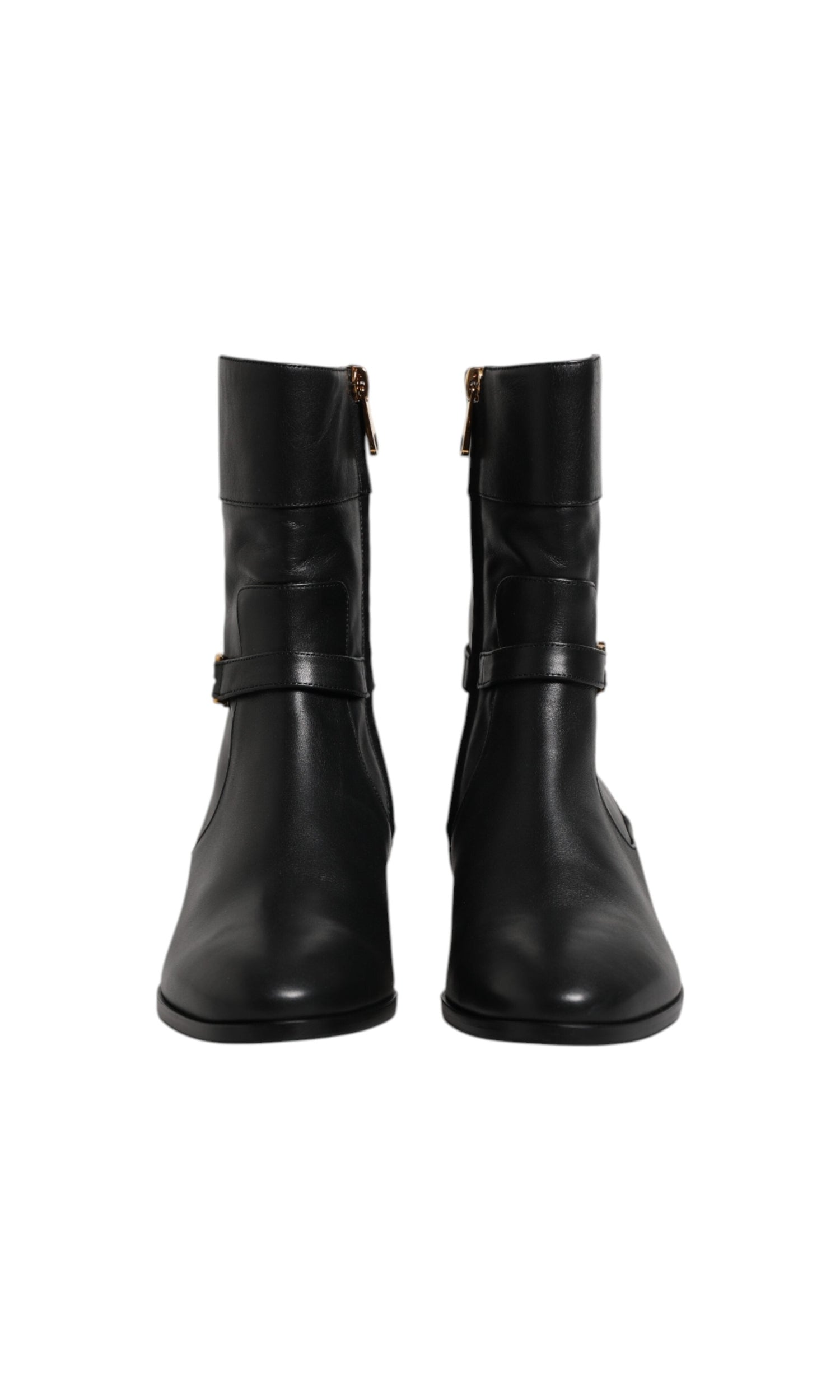 Dolce & Gabbana Black Leather Flats Logo Short Boots Shoes Glam Steals