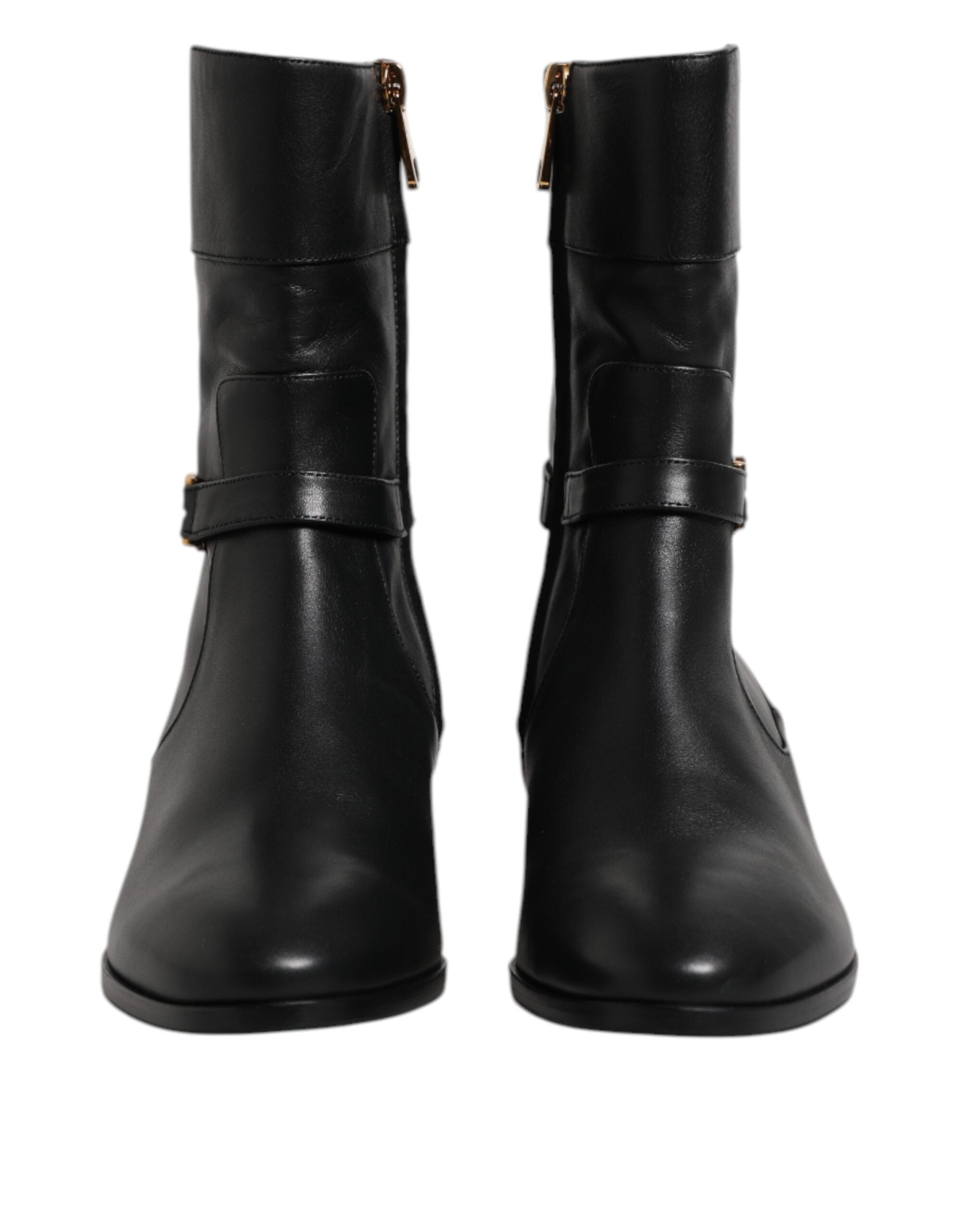 Dolce & Gabbana Black Leather Flats Logo Short Boots Shoes Glam Steals