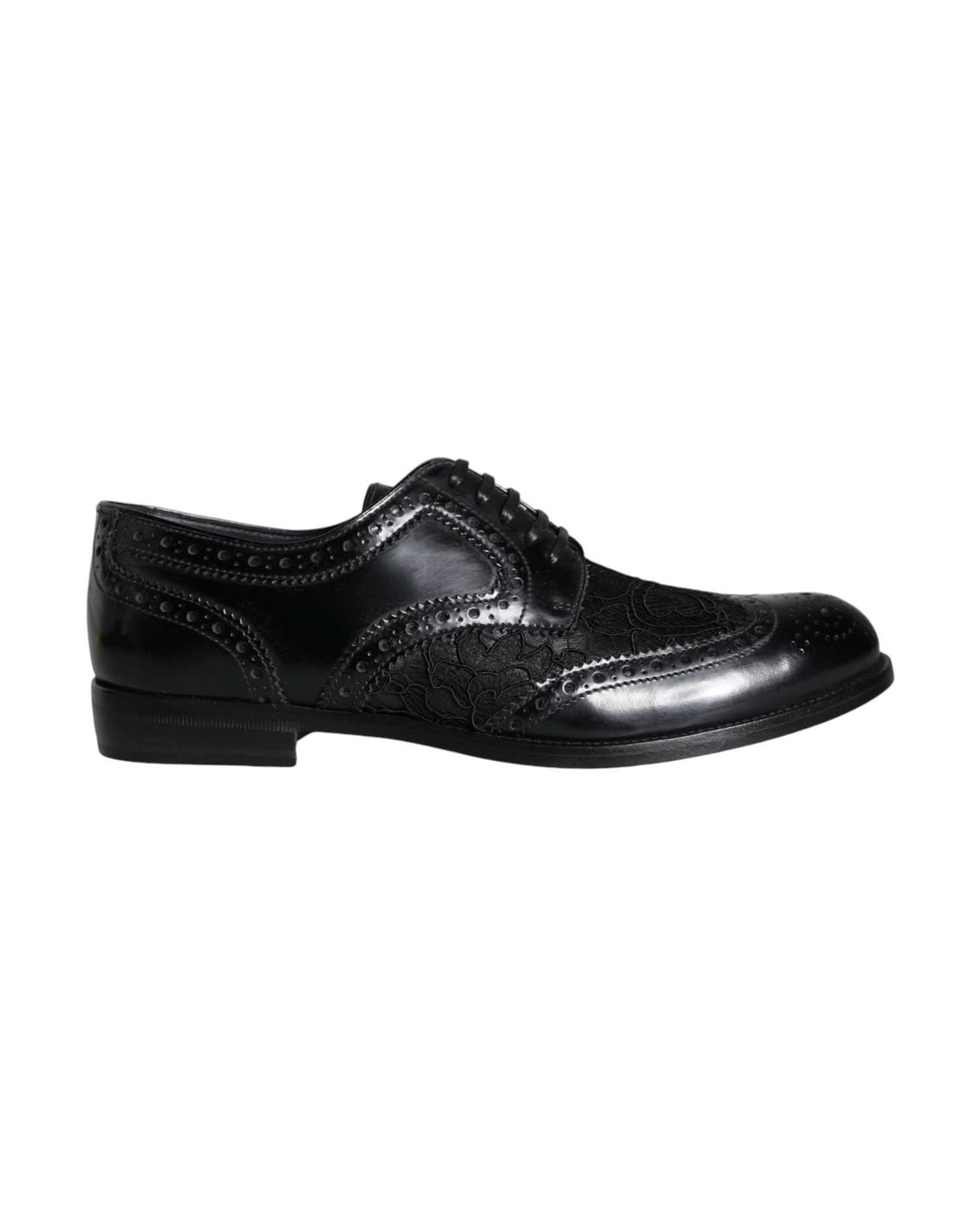 Dolce & Gabbana Black Leather Floral Lace Dress Formal Shoes Shoes