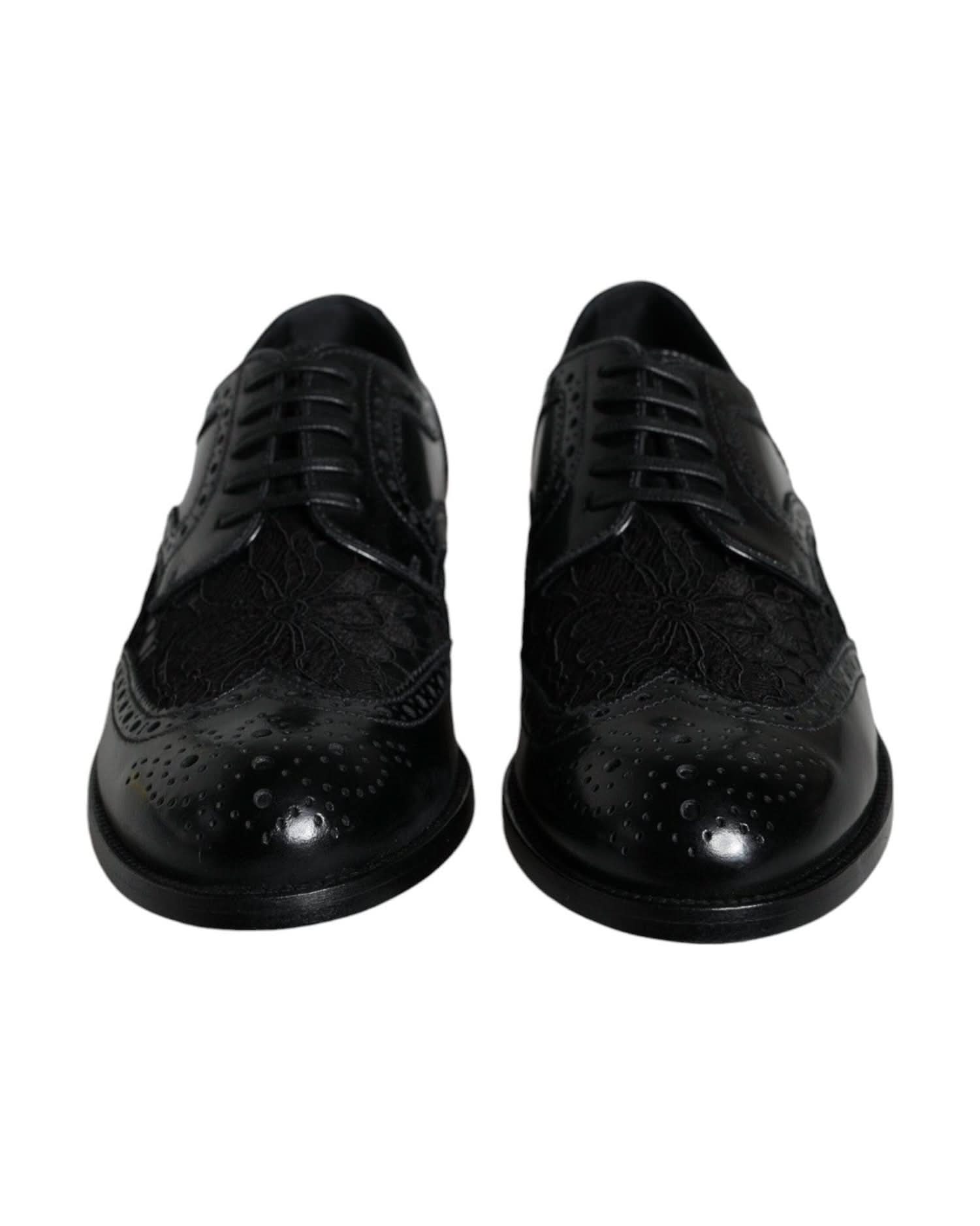 Dolce & Gabbana Black Leather Floral Lace Dress Formal Shoes Shoes