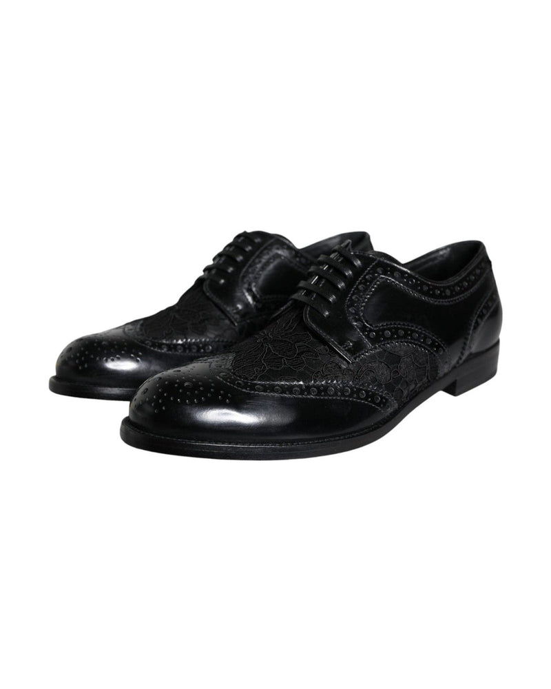 Dolce & Gabbana Black Leather Floral Lace Dress Formal Shoes Shoes