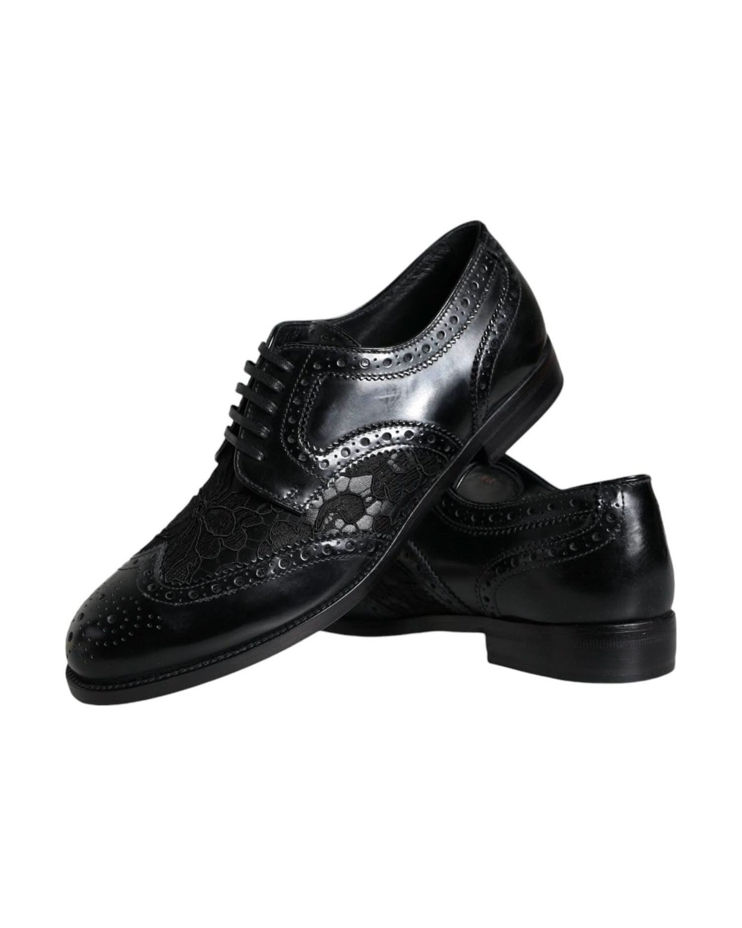 Dolce & Gabbana Black Leather Floral Lace Dress Formal Shoes Shoes