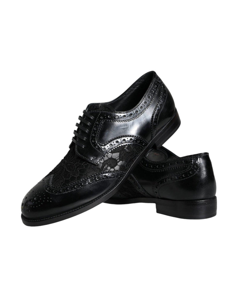 Dolce & Gabbana Black Leather Floral Lace Dress Formal Shoes Shoes