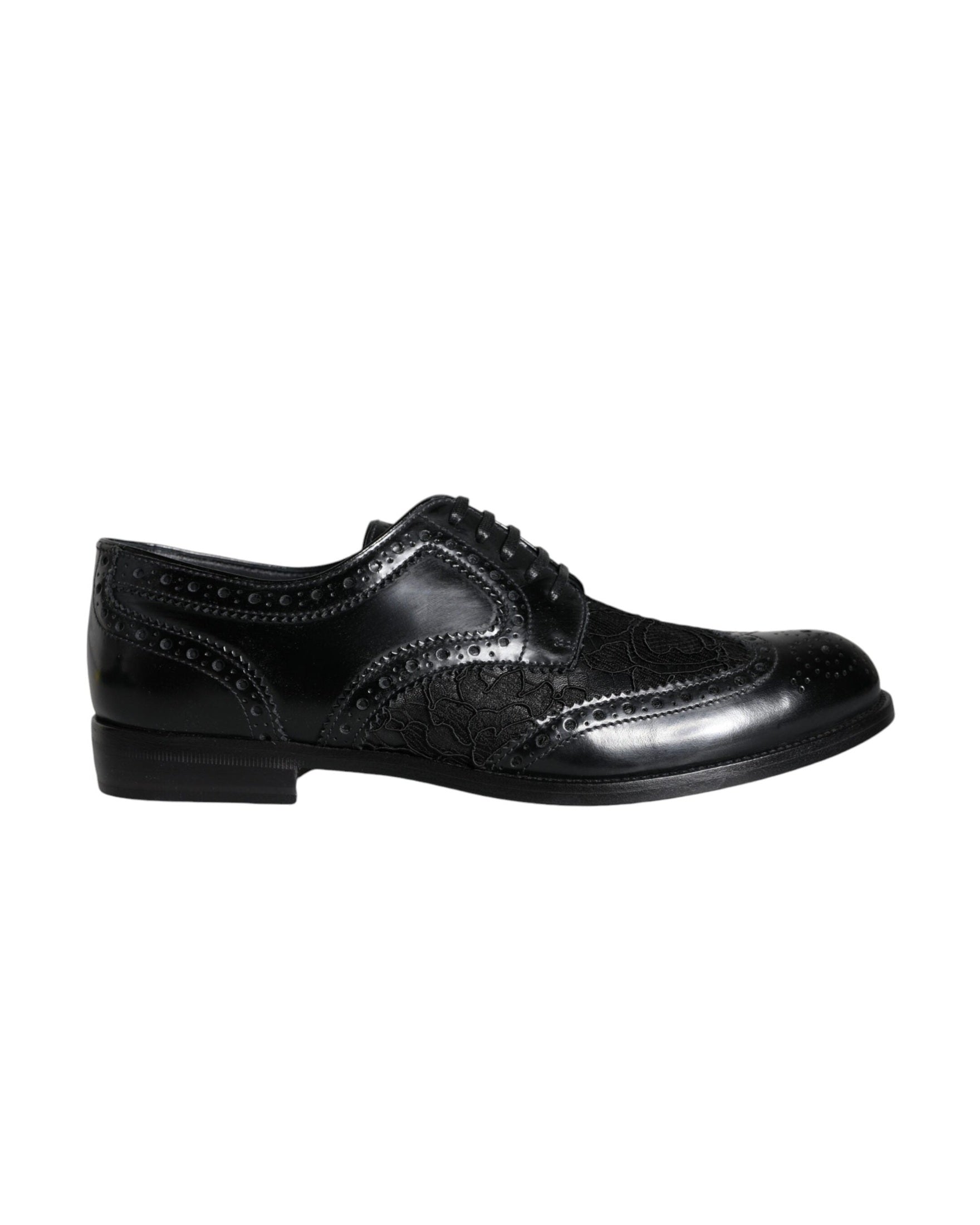 Dolce & Gabbana Black Leather Floral Lace Dress Formal Shoes Glam Steals