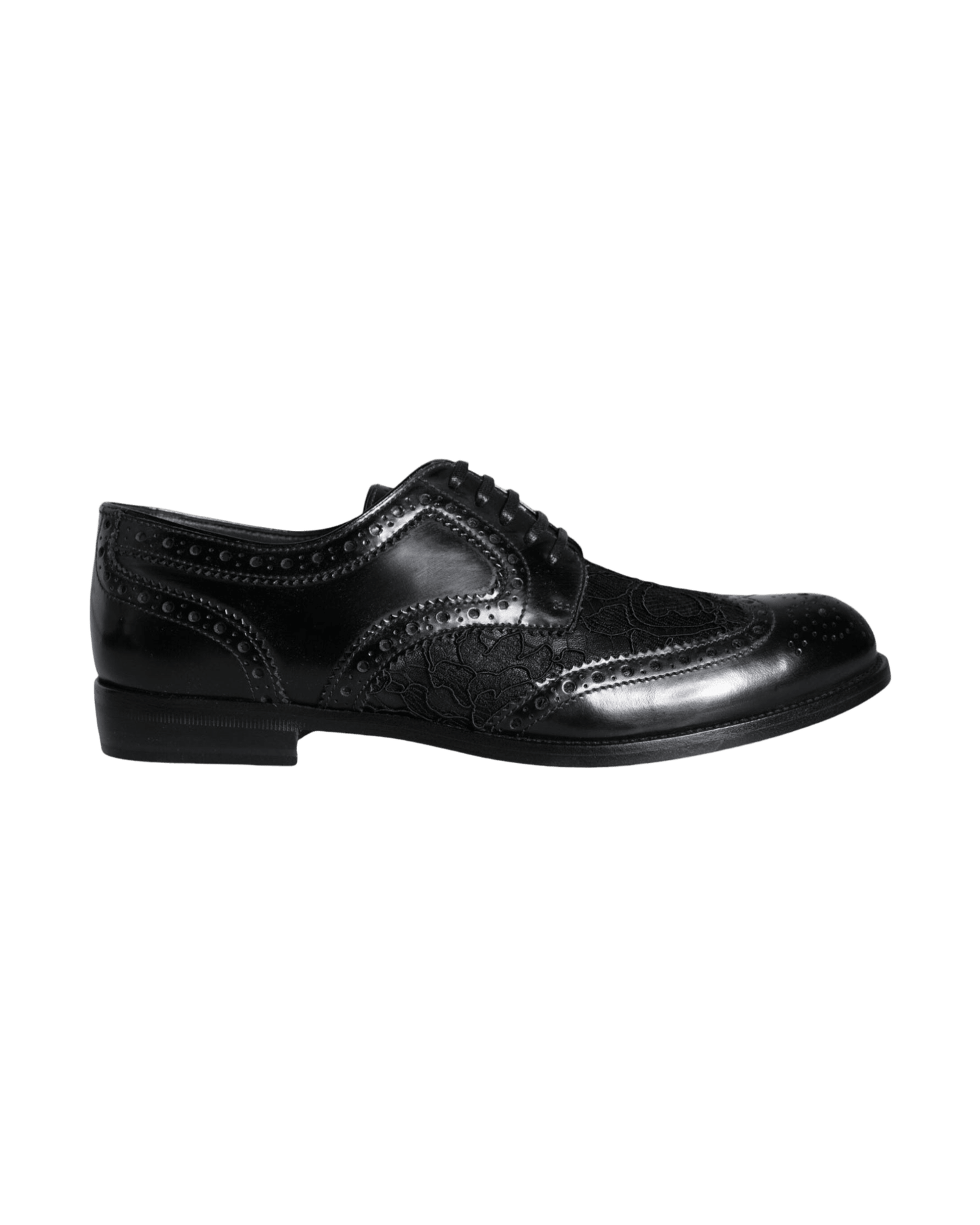 Dolce & Gabbana Black Leather Floral Lace Dress Formal Shoes Glam Steals