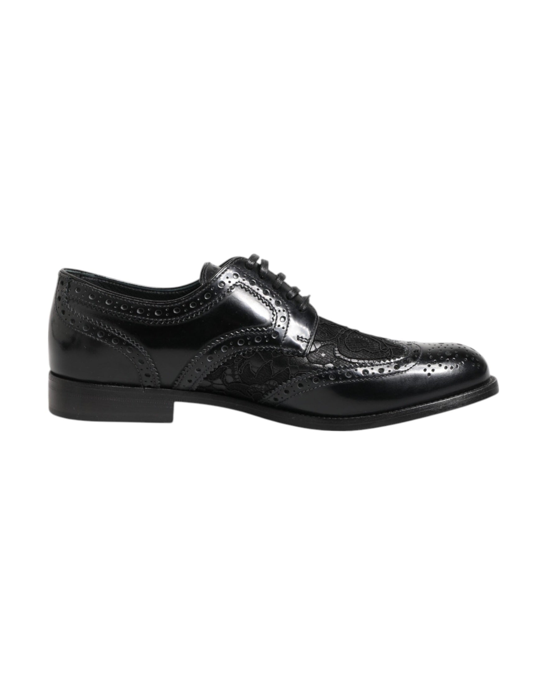 Dolce & Gabbana Black Leather Floral Lace Dress Formal Shoes Glam Steals