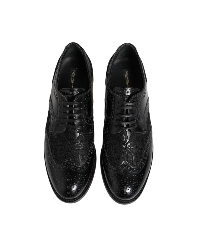 Dolce & Gabbana Black Leather Floral Lace Dress Formal Shoes Glam Steals