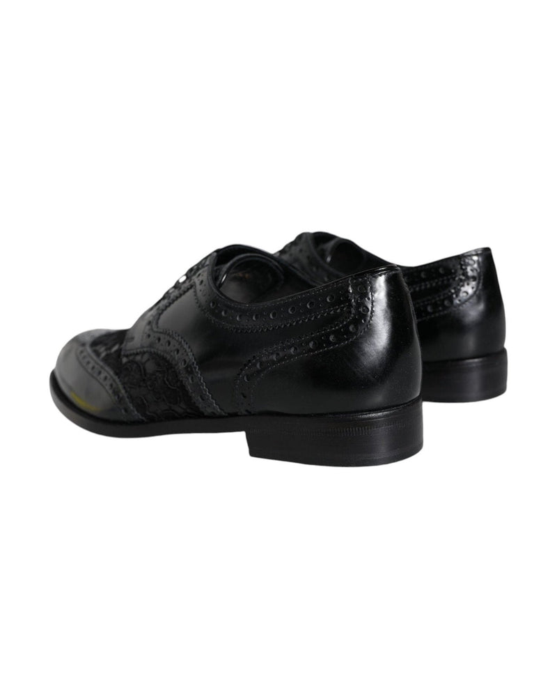 Dolce & Gabbana Black Leather Floral Lace Dress Formal Shoes Glam Steals