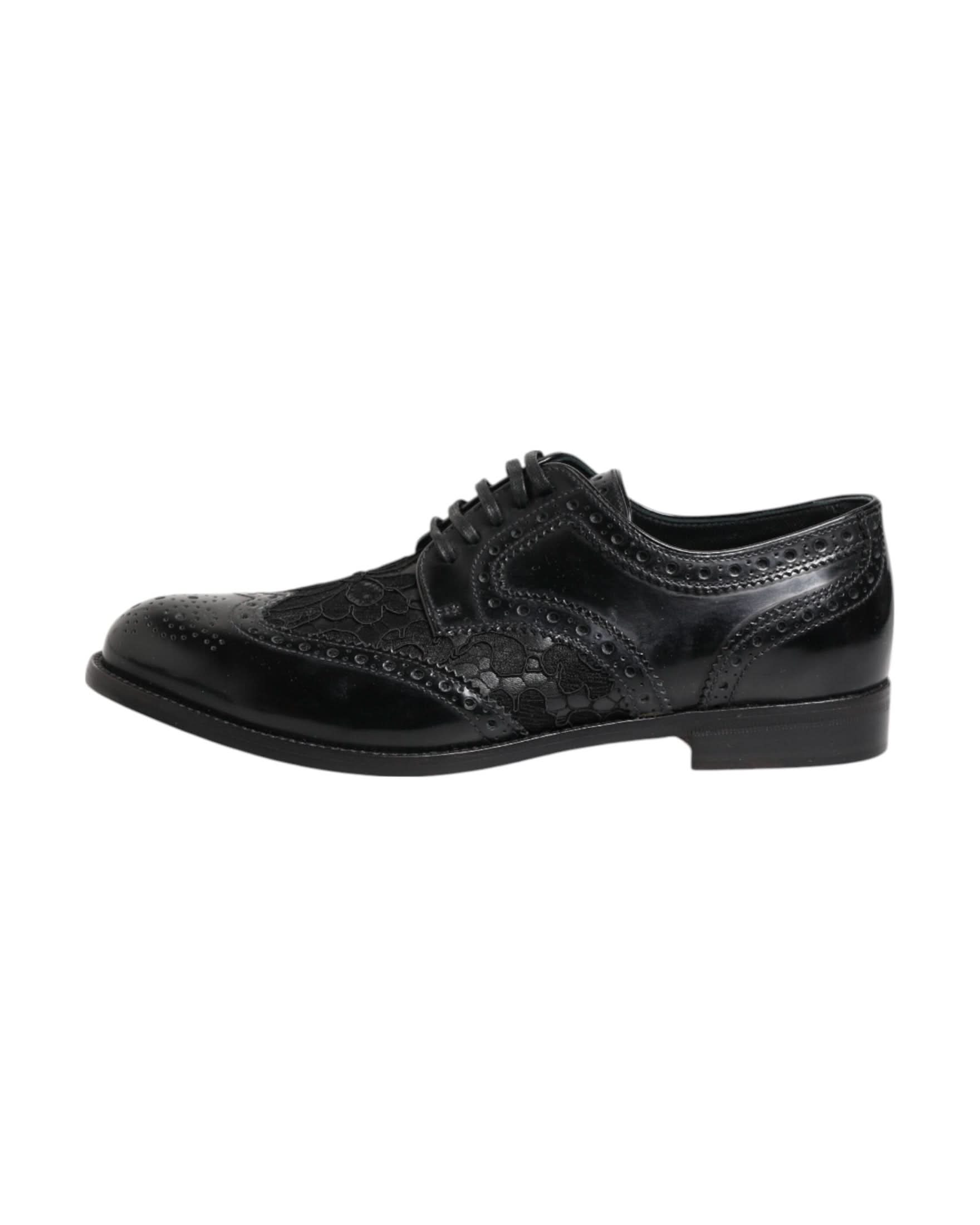 Dolce & Gabbana Black Leather Floral Lace Dress Formal Shoes Shoes