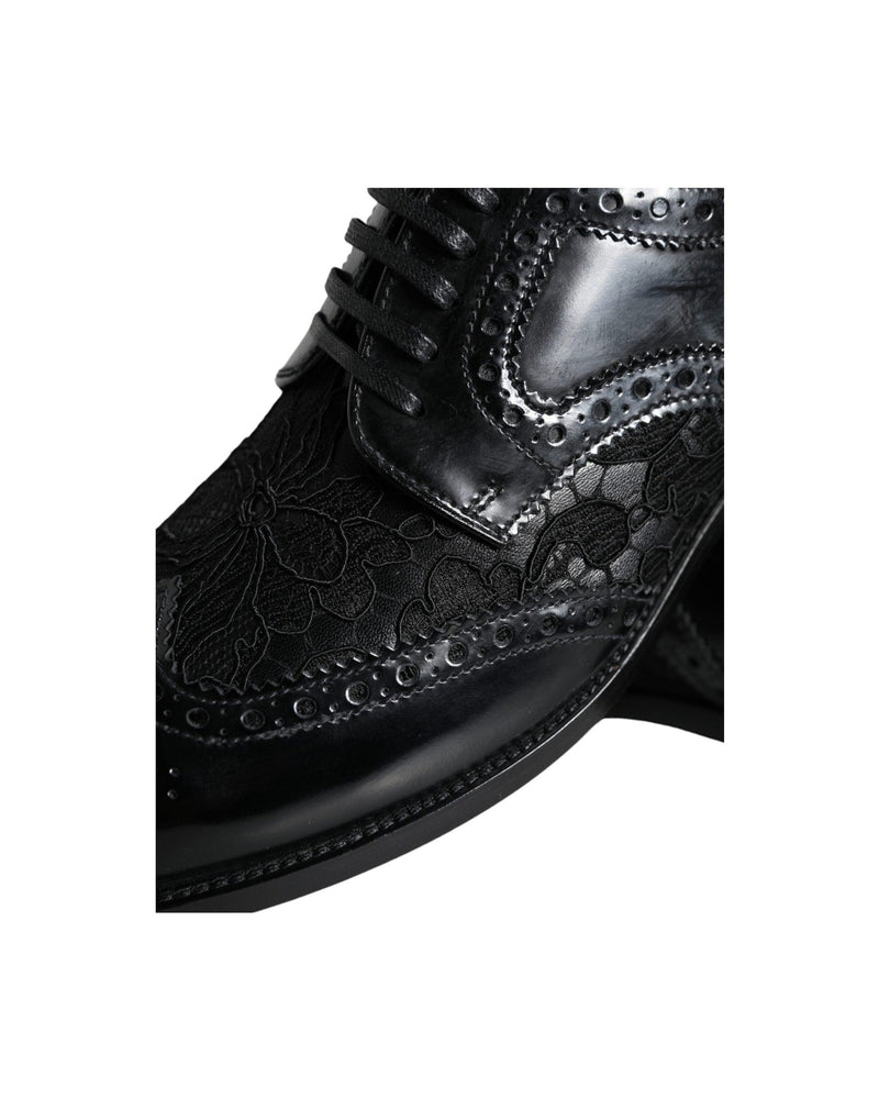 Dolce & Gabbana Black Leather Floral Lace Dress Formal Shoes Glam Steals