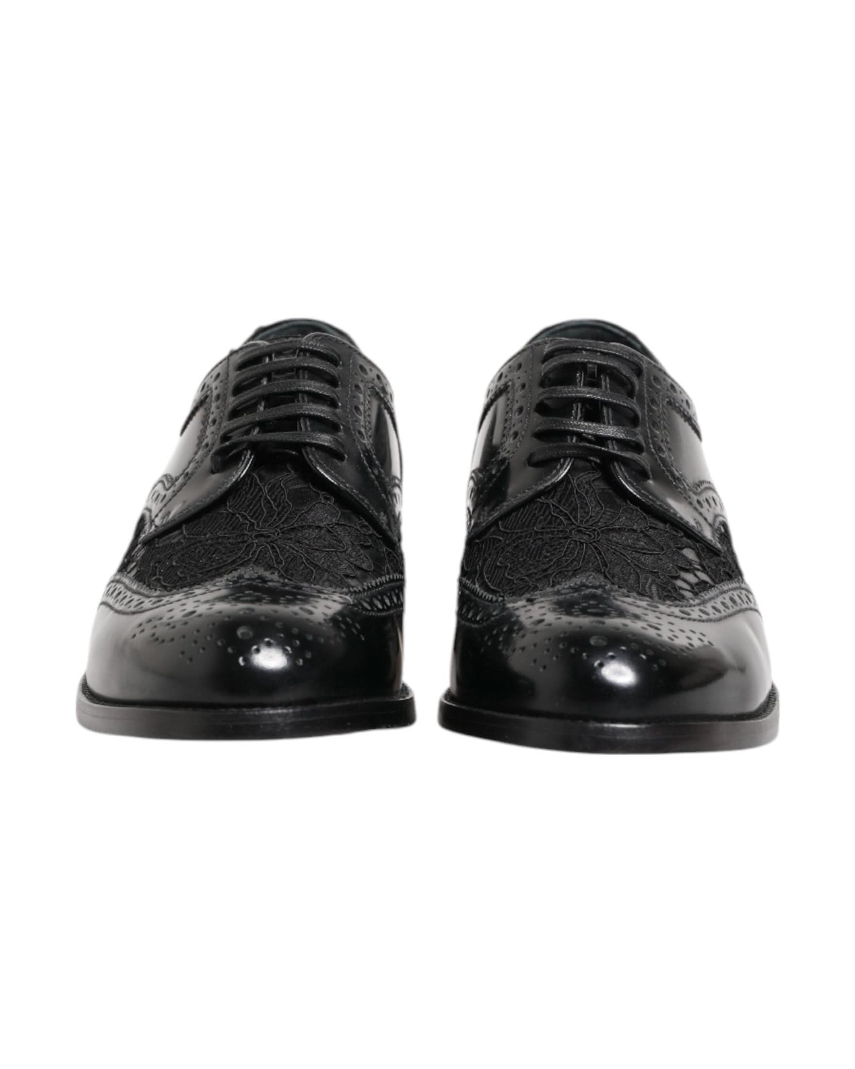 Dolce & Gabbana Black Leather Floral Lace Dress Formal Shoes Shoes