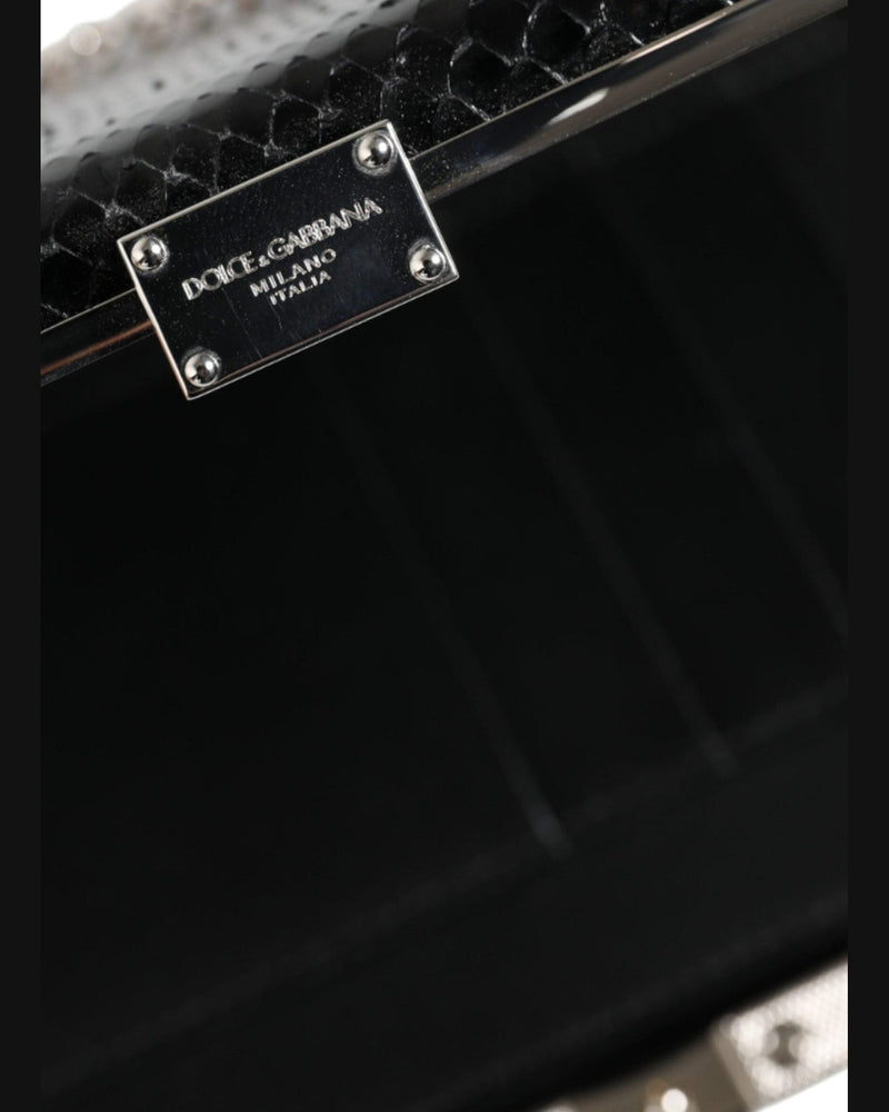 Dolce & Gabbana Leather Frame Clutch Mini Crossbody Black Silver Bag Glam Steals