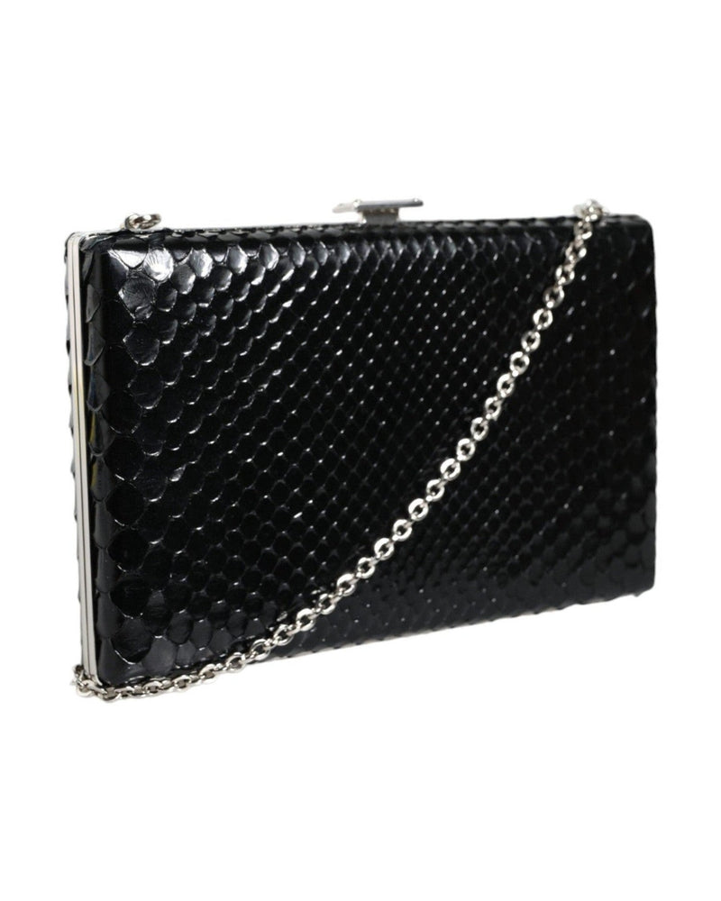 Dolce & Gabbana Leather Frame Clutch Mini Crossbody Black Silver Bag Glam Steals