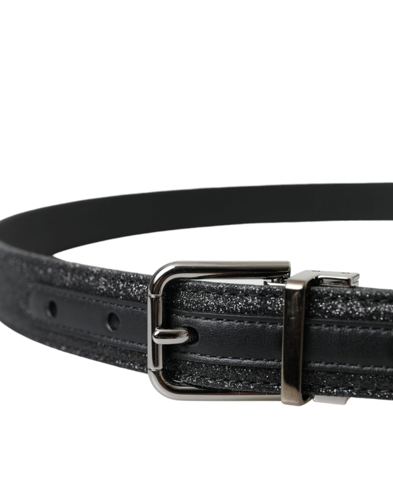 Dolce & Gabbana Black Leather Glittered Silver Buckle Belt Glam Steals