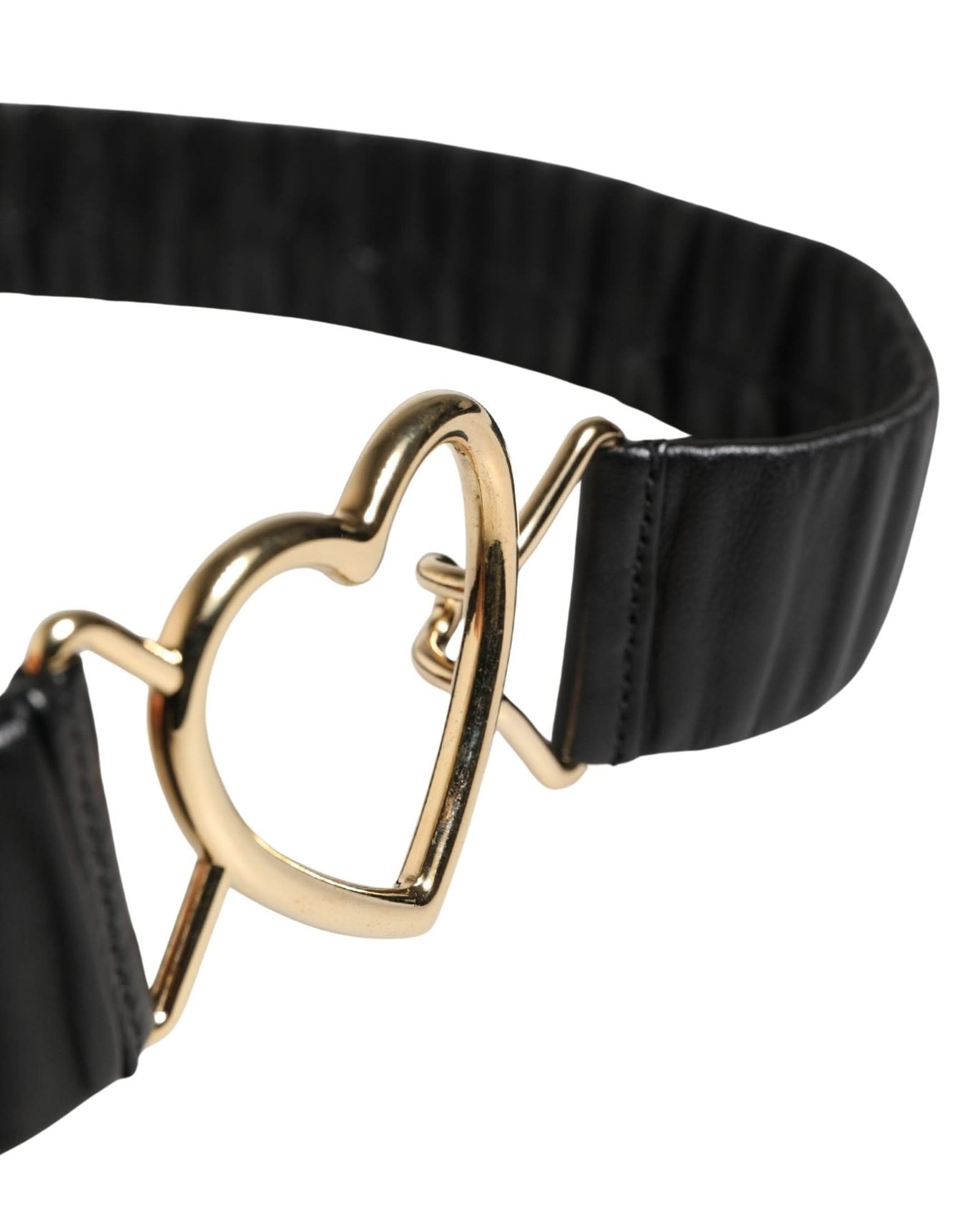 Dolce & Gabbana Black Leather Gold Heart Metal Buckle Belt 
