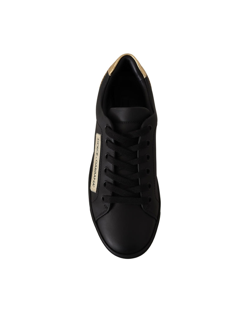 Dolce & Gabbana Black Leather Gold Low Top Sneakers Glam Steals
