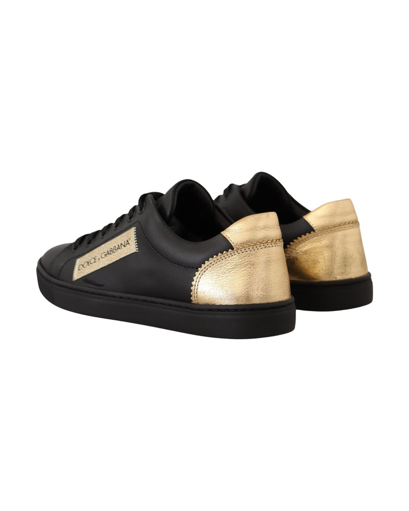 Dolce & Gabbana Black Leather Gold Low Top Sneakers Glam Steals