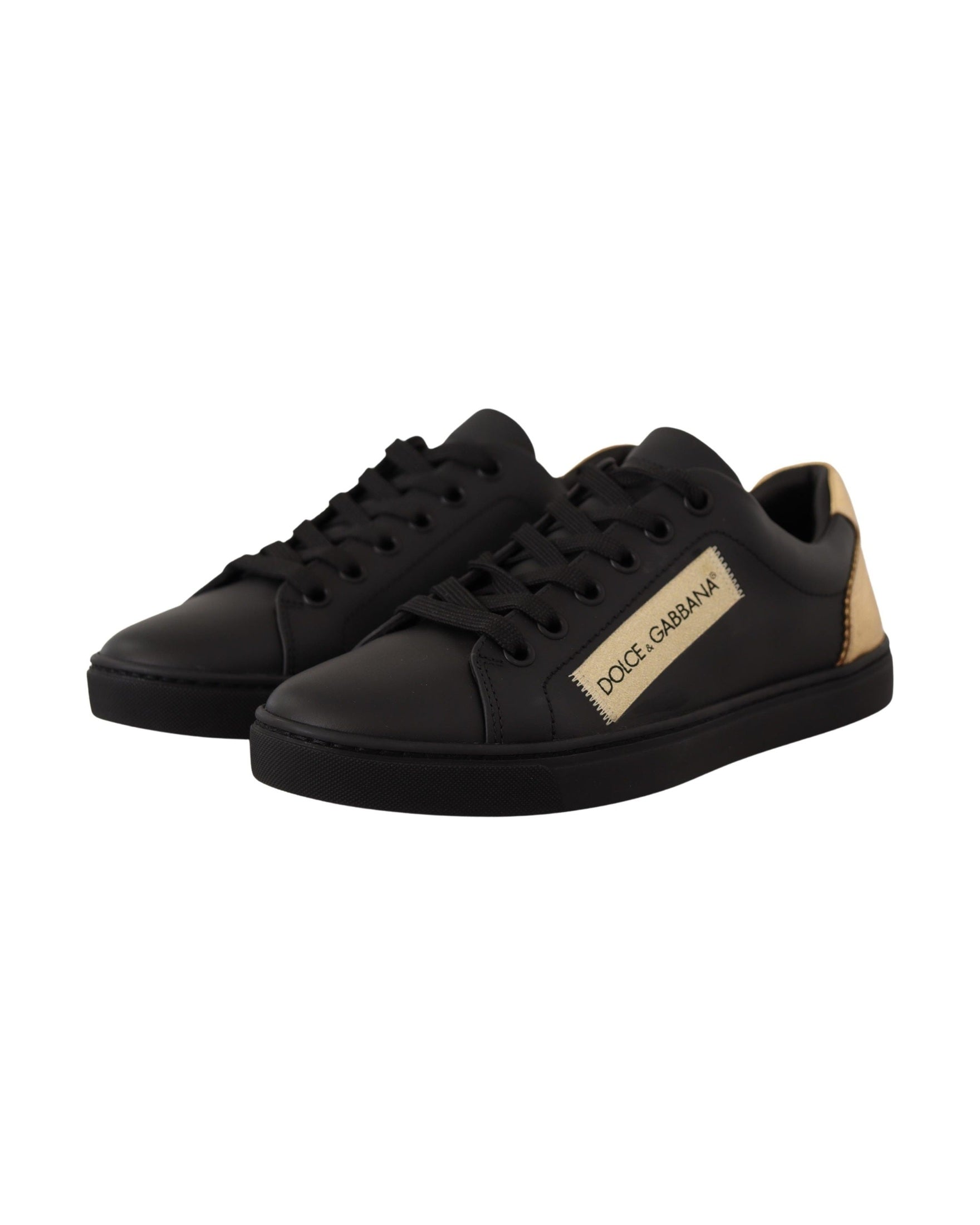 Dolce & Gabbana Black Leather Gold Low Top Sneakers Glam Steals