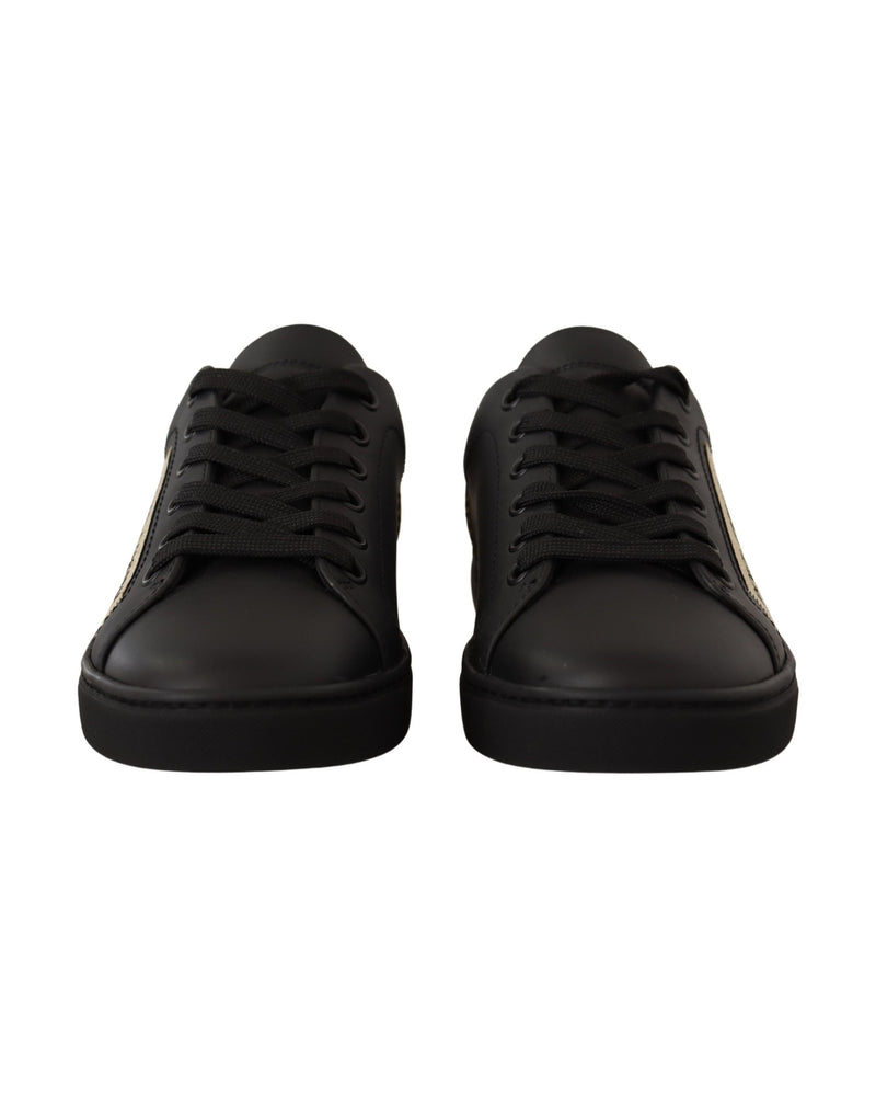 Dolce & Gabbana Black Leather Gold Low Top Sneakers Glam Steals