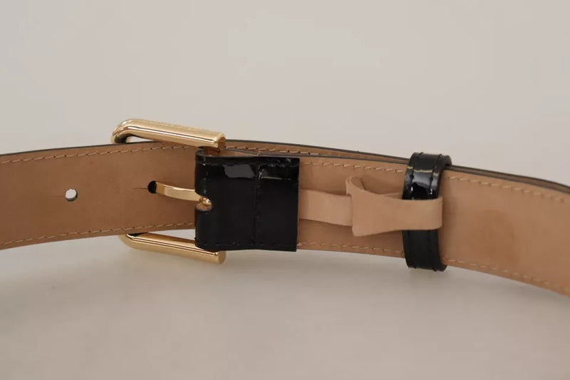 Dolce & Gabbana Black Leather Gold Metal Logo Engraved Buckle Belt Glam Steals