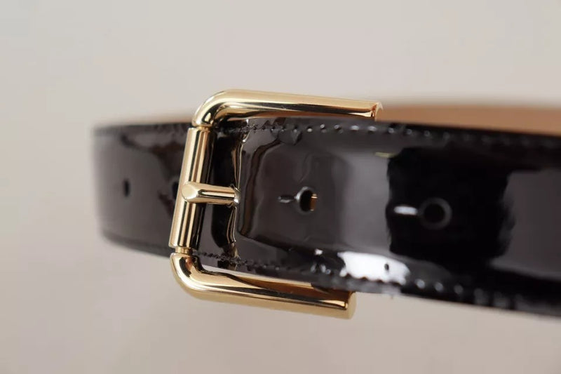 Dolce & Gabbana Black Leather Gold Metal Logo Engraved Buckle Belt Glam Steals