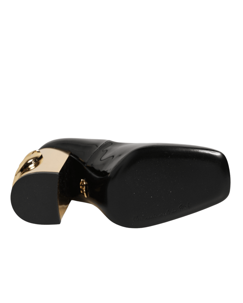 Dolce & Gabbana Black Leather Gold Patent Logo Heels Pumps Shoes Glam Steals