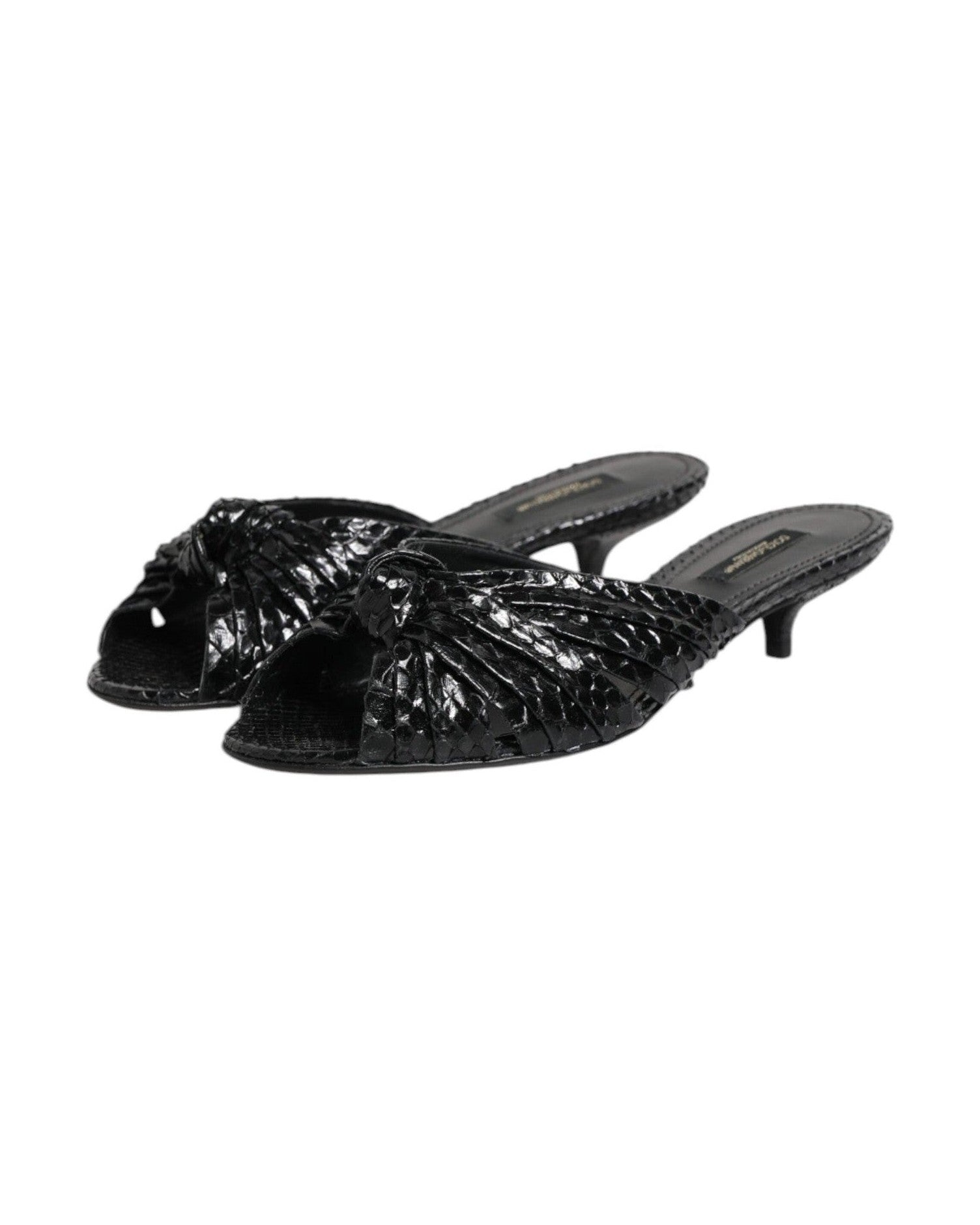 Dolce & Gabbana Black Leather Heels Slides Sandals Shoes Sandals