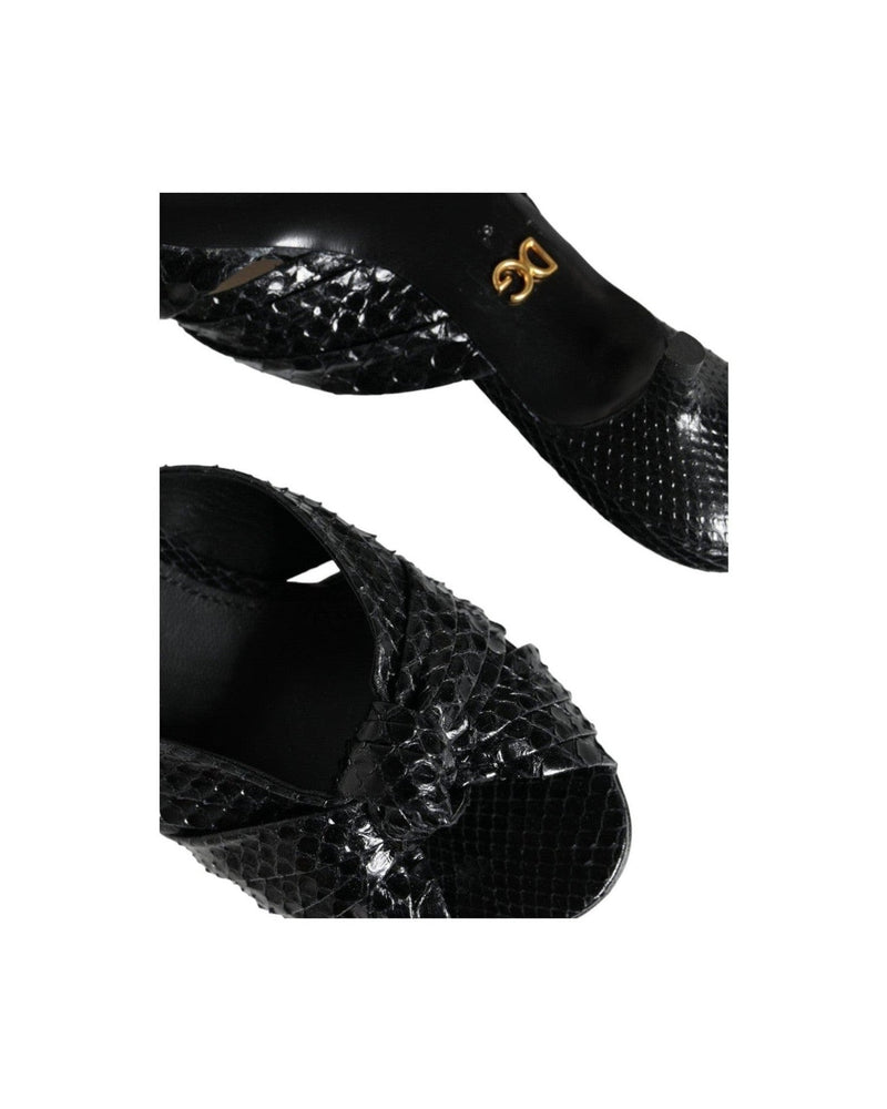 Dolce & Gabbana Black Leather Heels Slides Sandals Shoes Heels