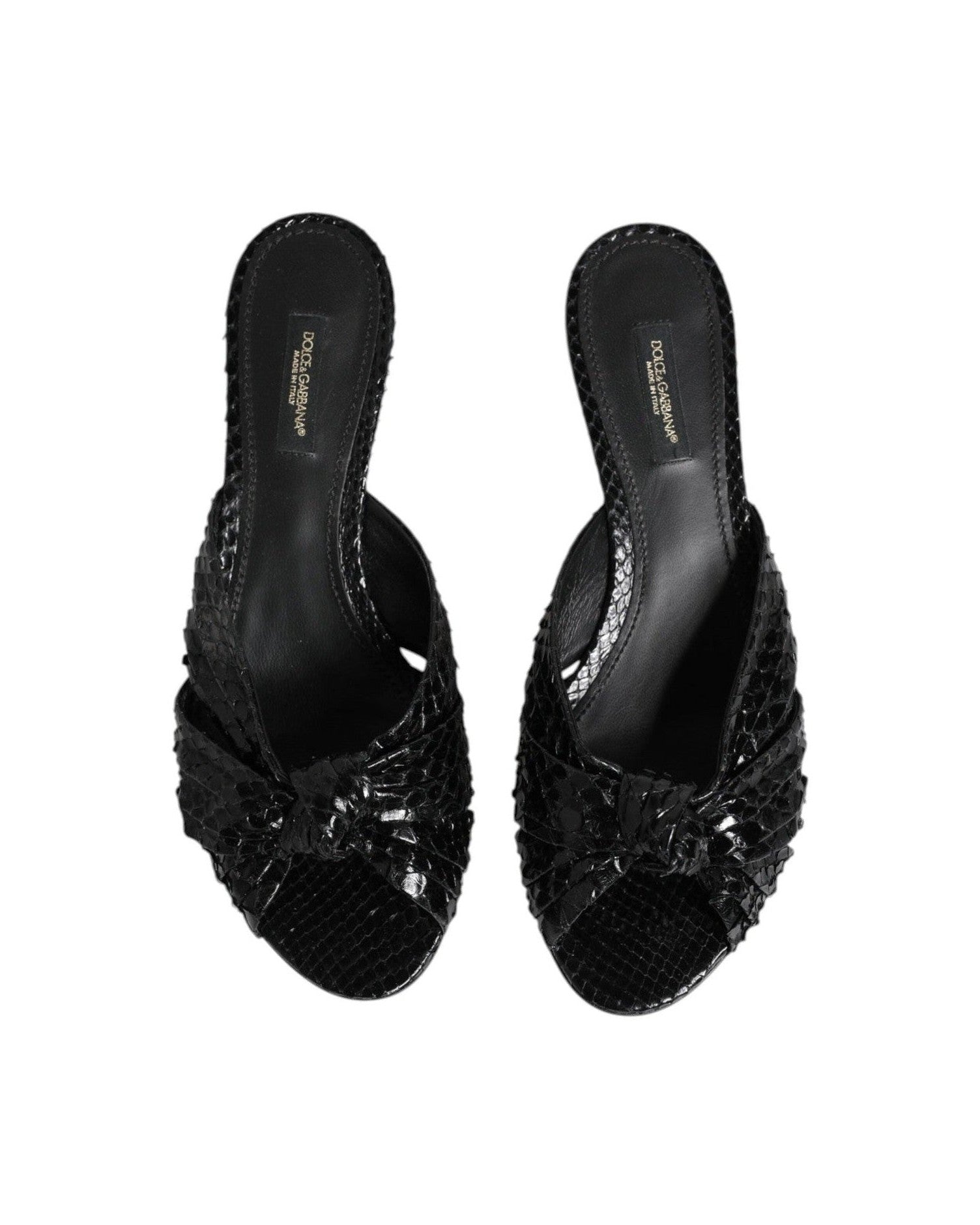 Dolce & Gabbana Black Leather Heels Slides Sandals Shoes Heels