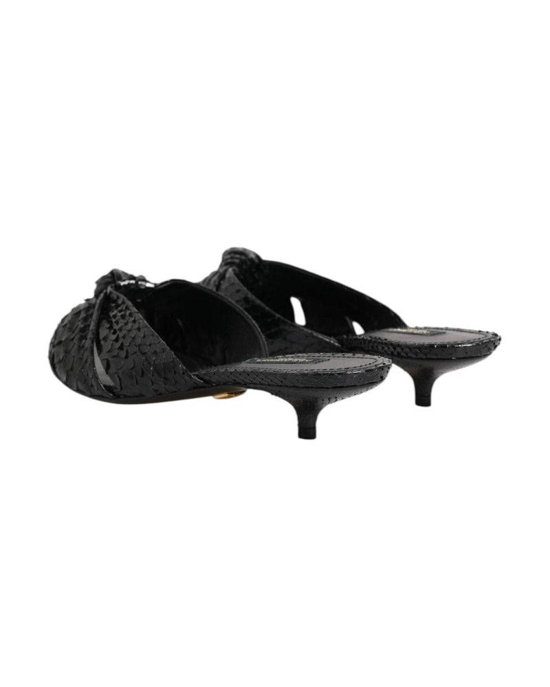 Dolce & Gabbana Black Leather Heels Slides Sandals Shoes Sandals