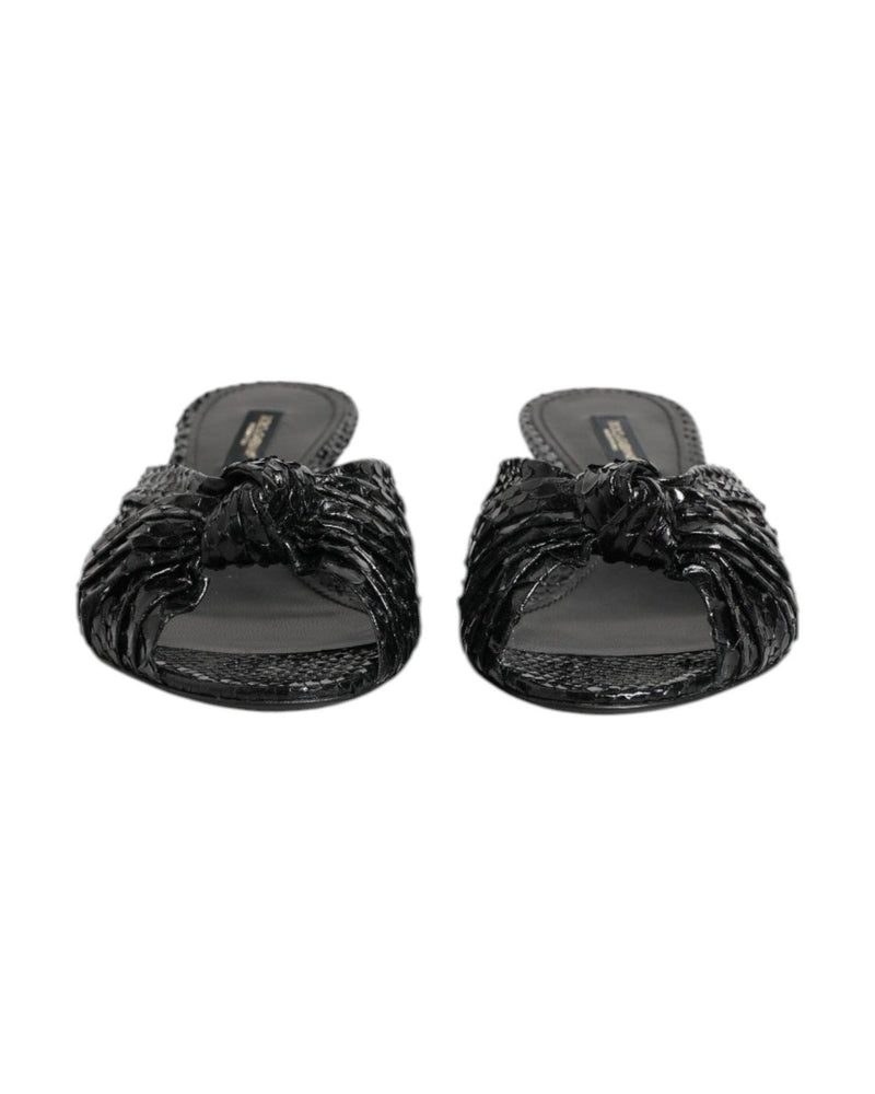 Dolce & Gabbana Black Leather Heels Slides Sandals Shoes Sandals