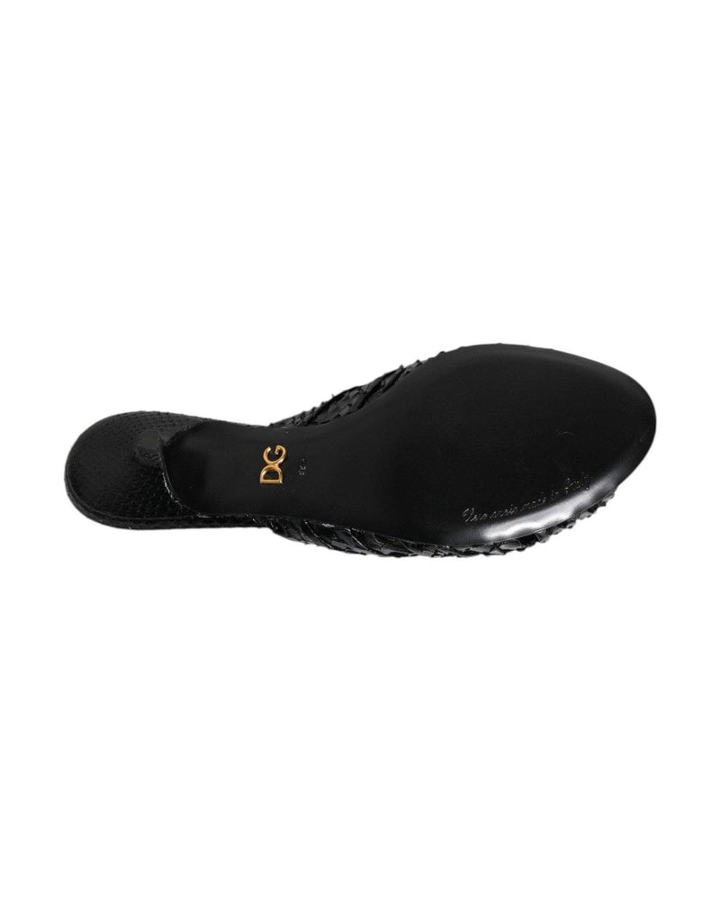 Dolce & Gabbana Black Leather Heels Slides Sandals Shoes Heels