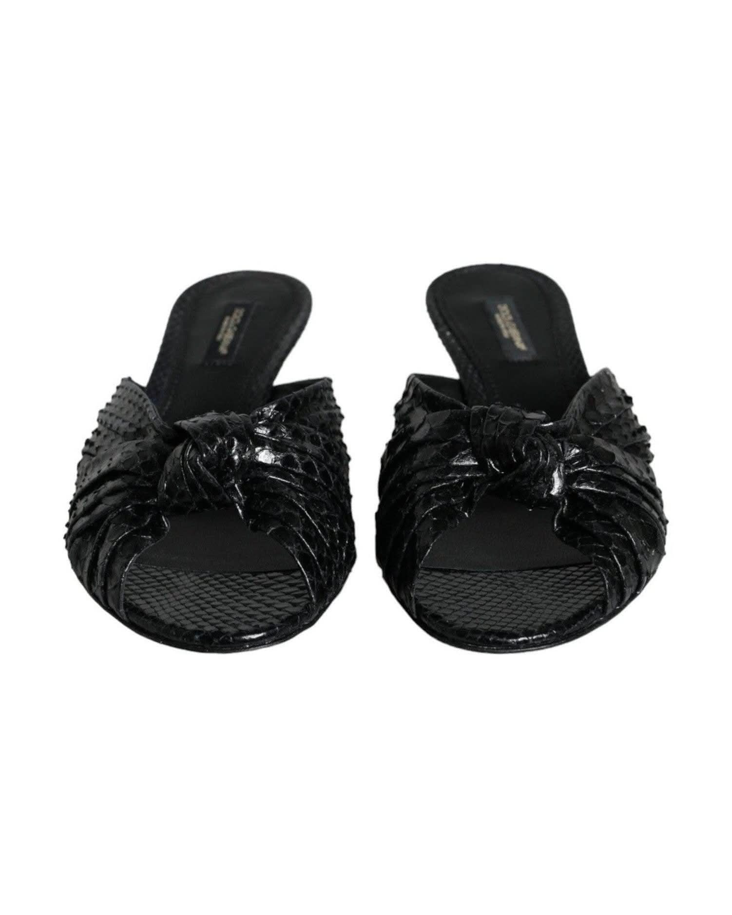 Dolce & Gabbana Black Leather Heels Slides Sandals Shoes Heels