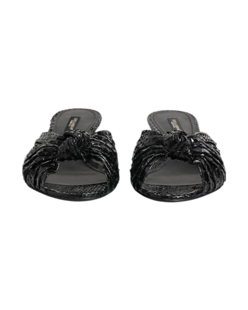 Dolce & Gabbana Black Leather Heels Slides Sandals Shoes Glam Steals