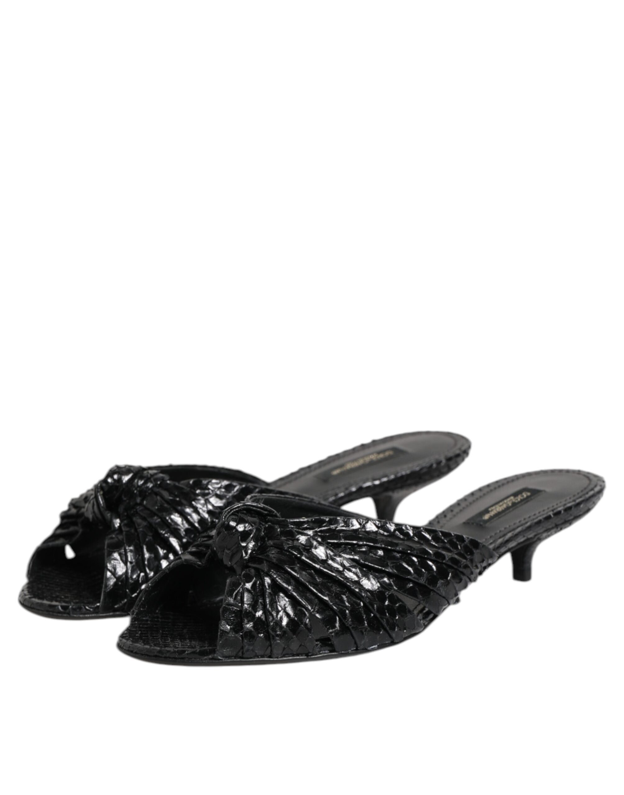 Dolce & Gabbana Black Leather Heels Slides Sandals Shoes Glam Steals