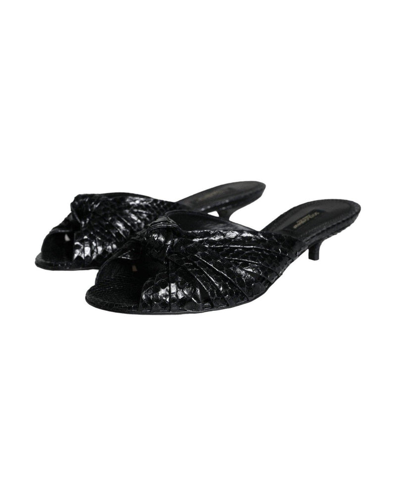 Dolce & Gabbana Black Leather Heels Slides Sandals Shoes Glam Steals