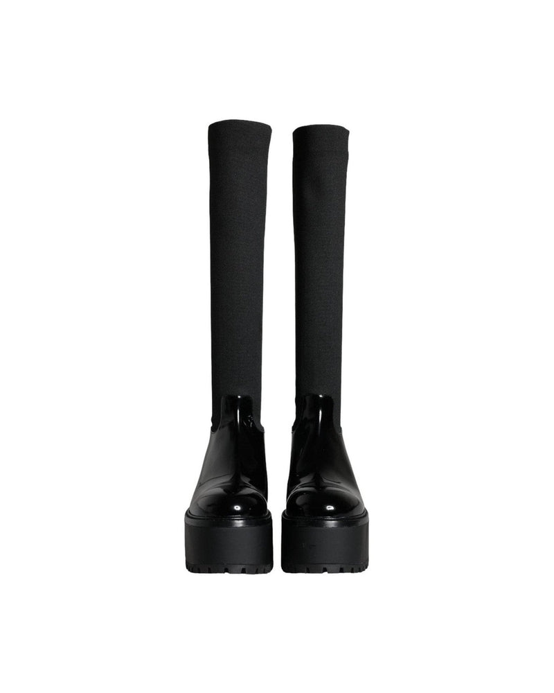 Dolce & Gabbana Black Leather Jersey Knee High Boots Shoes Boots