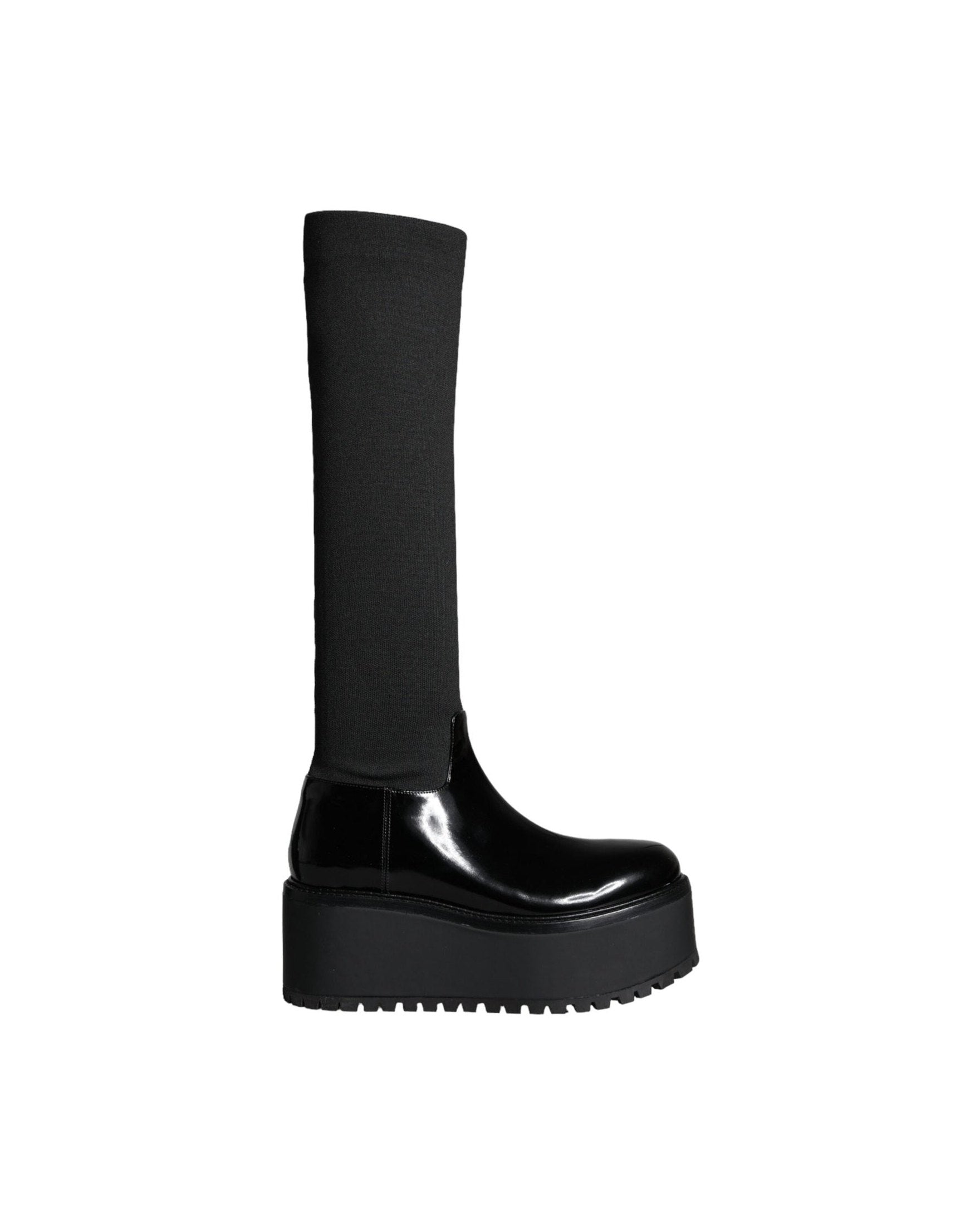Dolce & Gabbana Black Leather Jersey Knee High Boots Shoes Glam Steals