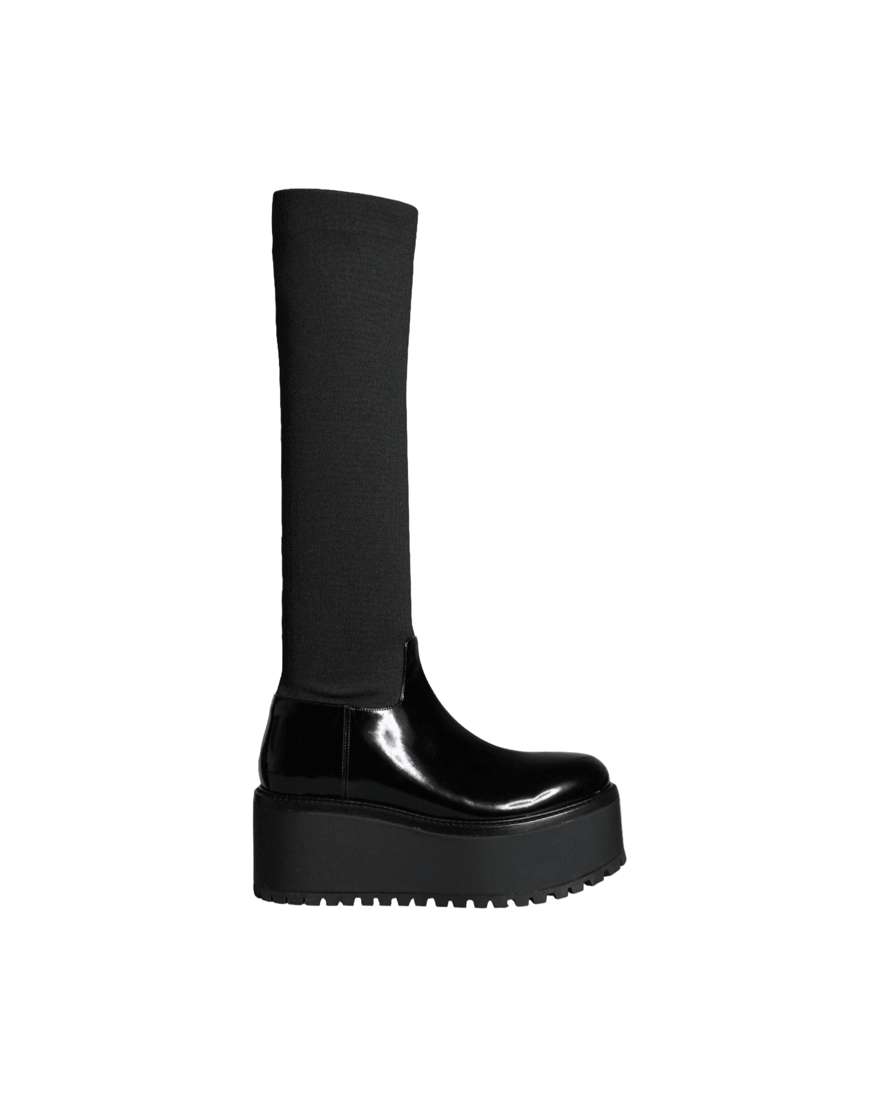 Dolce & Gabbana Black Leather Jersey Knee High Boots Shoes Glam Steals
