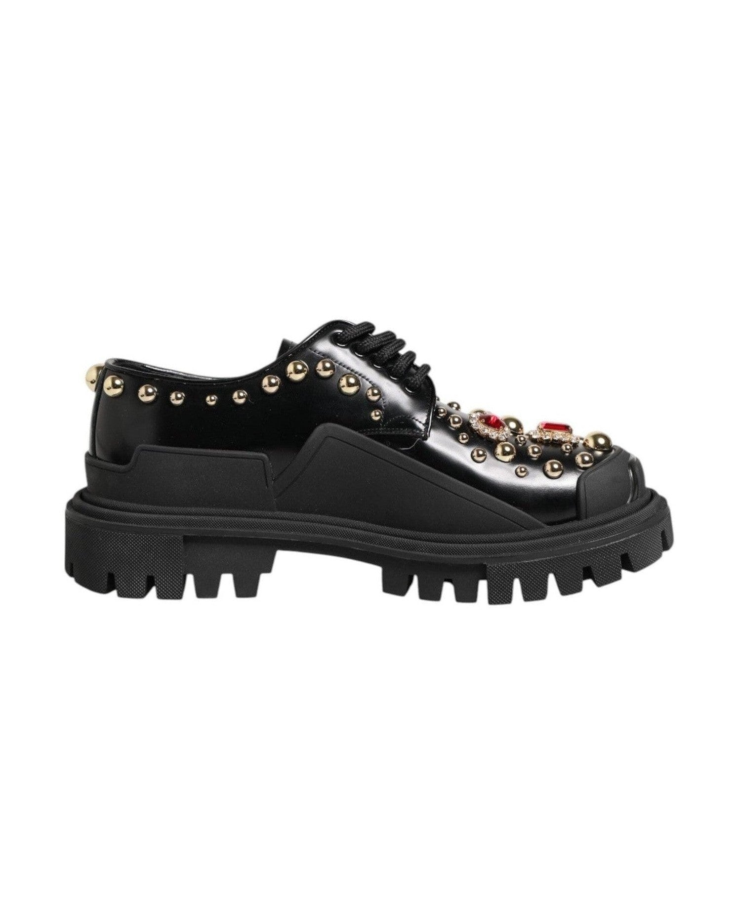 Dolce & Gabbana Black Leather Jeweled Crystals Derby Shoes Glam Steals