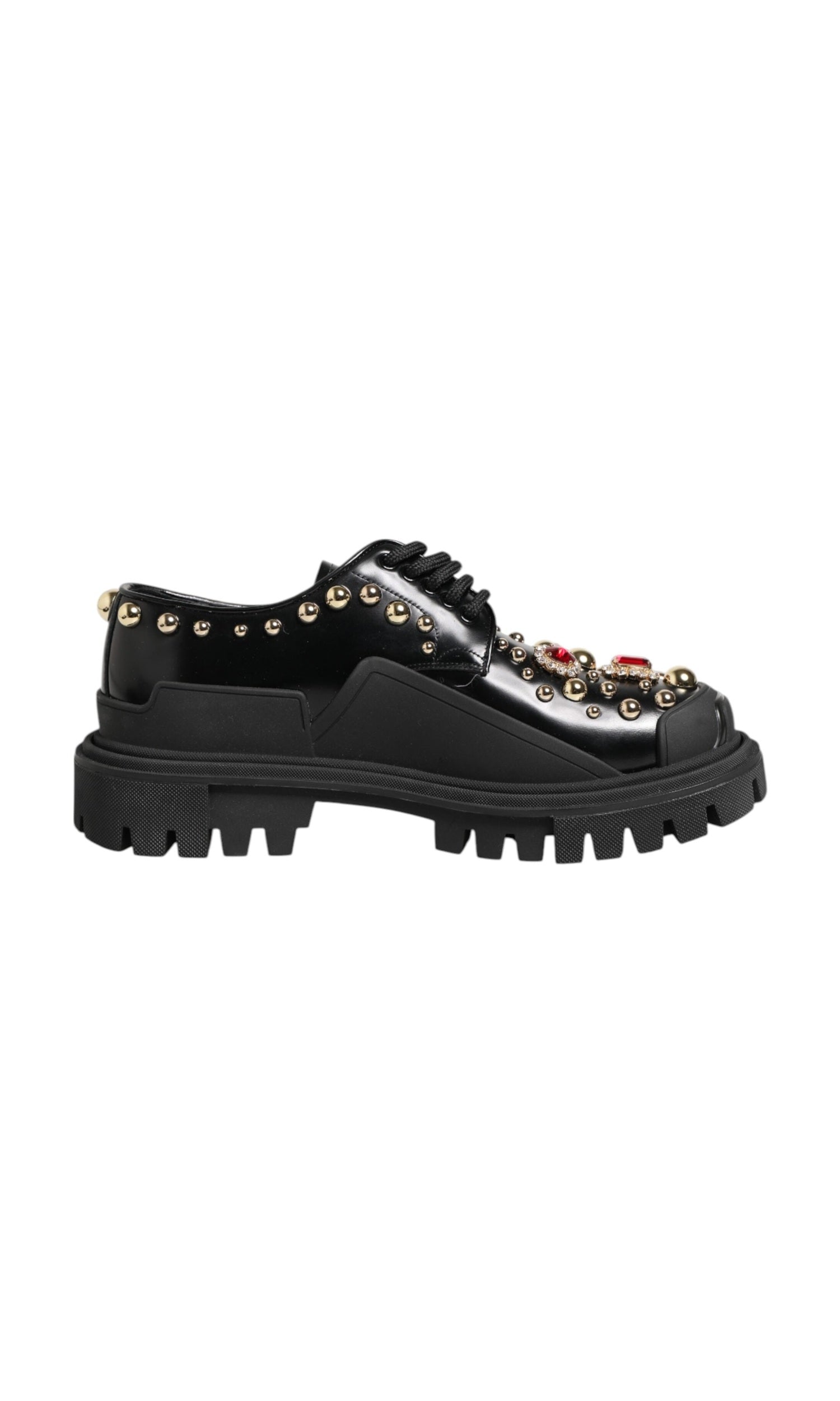 Dolce & Gabbana Black Leather Jeweled Crystals Derby Shoes Glam Steals