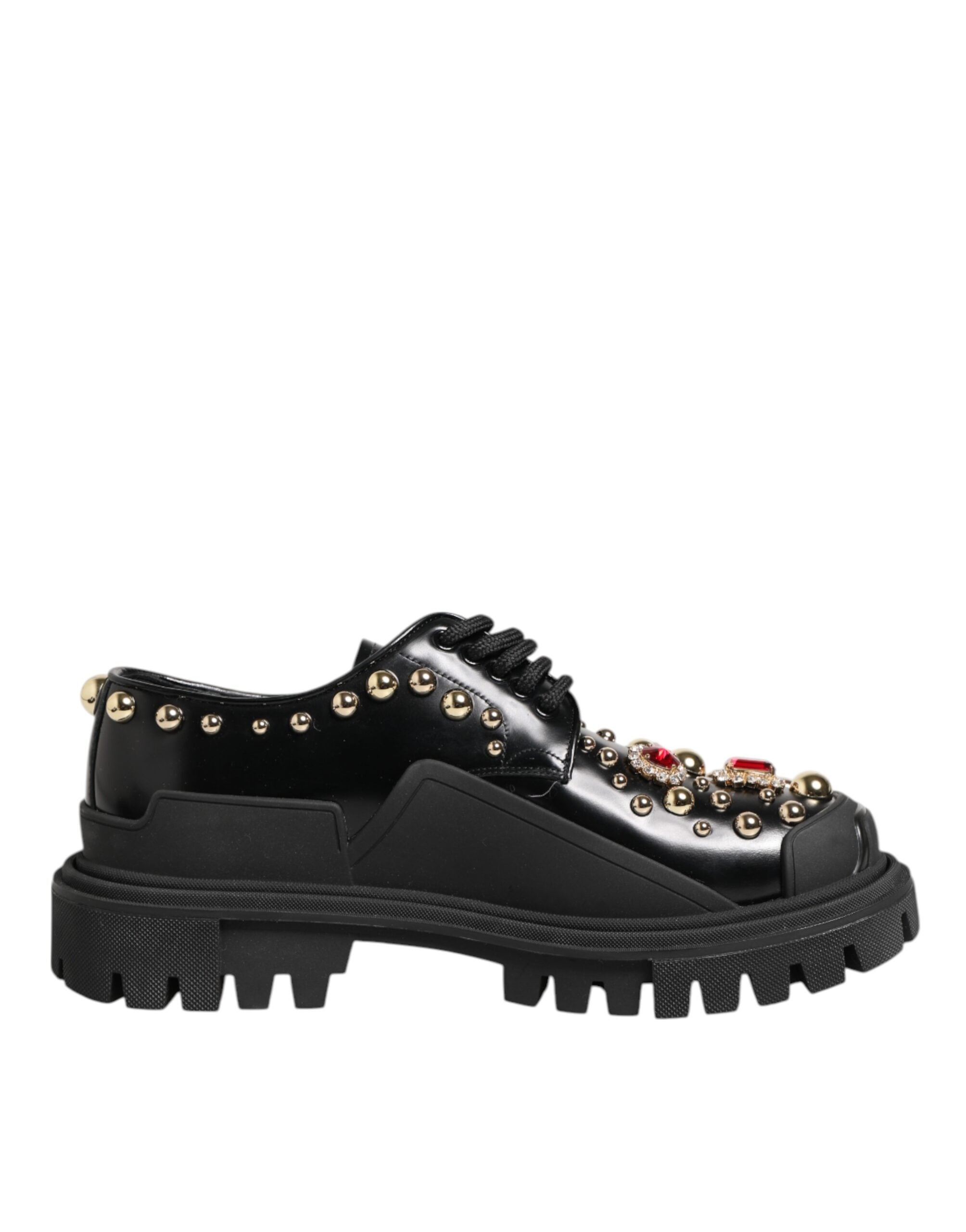 Dolce & Gabbana Black Leather Jeweled Crystals Derby Shoes Glam Steals