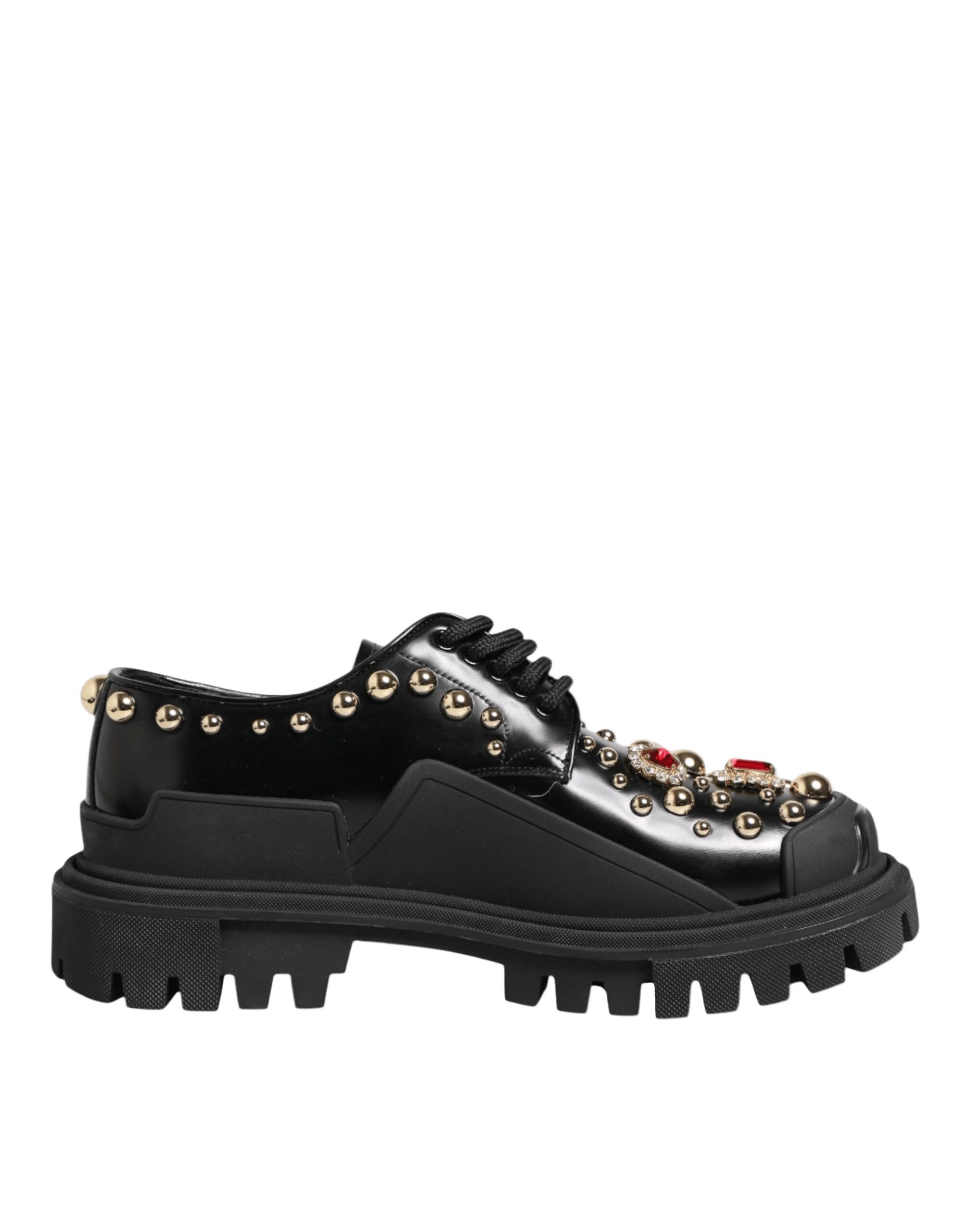 Dolce & Gabbana Black Leather Jeweled Crystals Derby Shoes Glam Steals