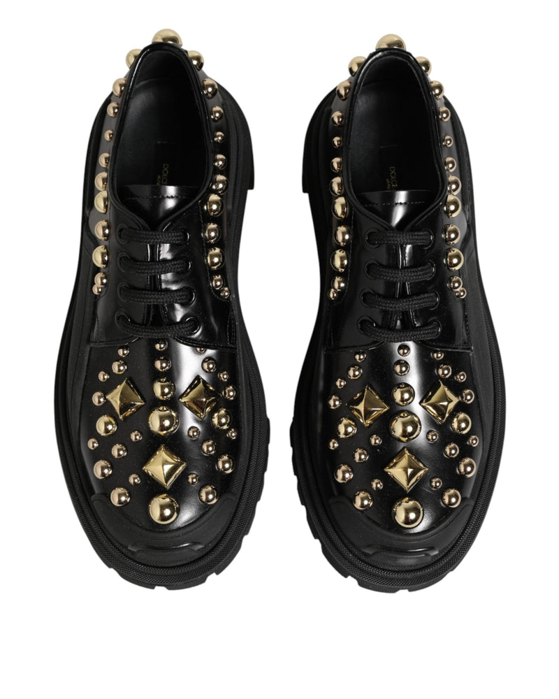 Dolce & Gabbana Black Leather Jeweled Crystals Derby Shoes Glam Steals
